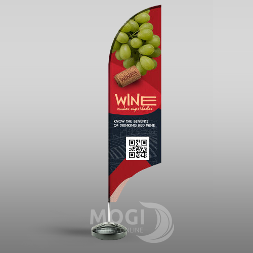 Wind Banner modelo Pena com arte personalizada de divulgação de produto
